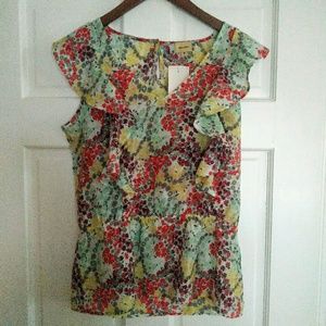 Ella Moss Silk Blend Floral Ruffle Top Size M